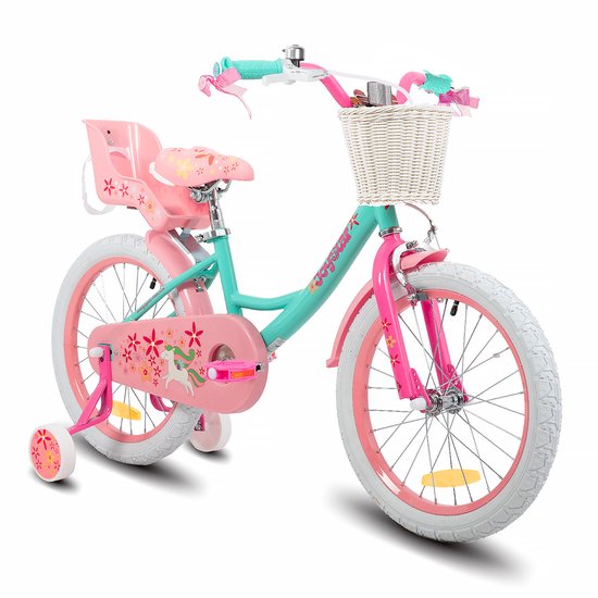 Joystar Unicorn Kinderfiets voor Meisjes - 18 Inch - Mand - Zijwieltjes - Bel - Handrem - Groen - Geschikt voor buitenactiviteiten in de lente van JOYSTAR — afbeelding 2