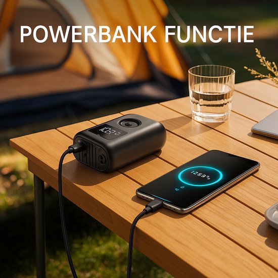 SoNis Elektrische Fietspomp - Luchtcompressor - voor Fiets, Scooter, Motor en Auto - Elektrische Bandenpomp - Oplaadbaar & Draagbaar - Bandenpomp - Compressor - Tot 10.3 Bar - Incl. Opbergzakje en Powerbankfunctie van SoNis — afbeelding 5