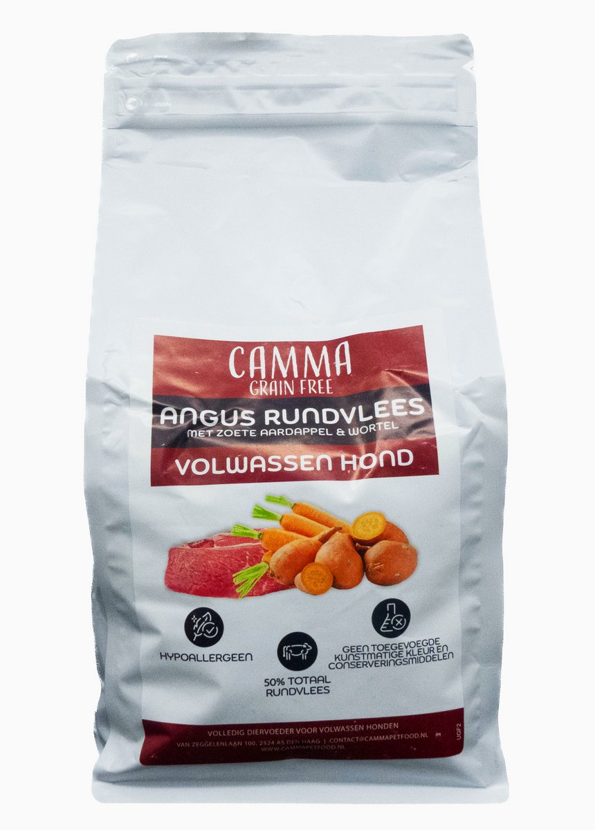 Camma Graanvrij Volwassen Honden - Angus Rundvlees met Zoete Aardappel & Wortel 2kg