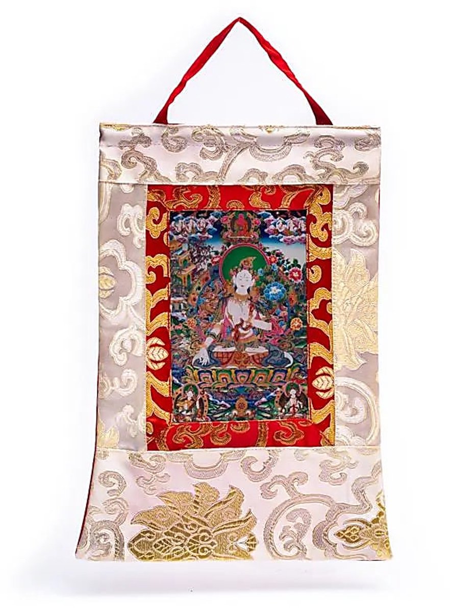 Witte Tara Thangka 29 x 20 cm. - Meditatie - Boeddhistische wanddecoratie
