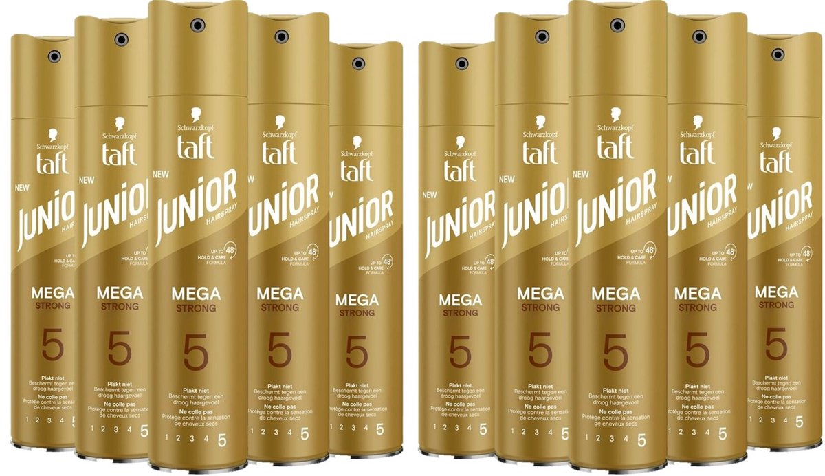 Taft Junior Hairspray Mega Strong - 10 x 250 ml - Voordeelverpakking