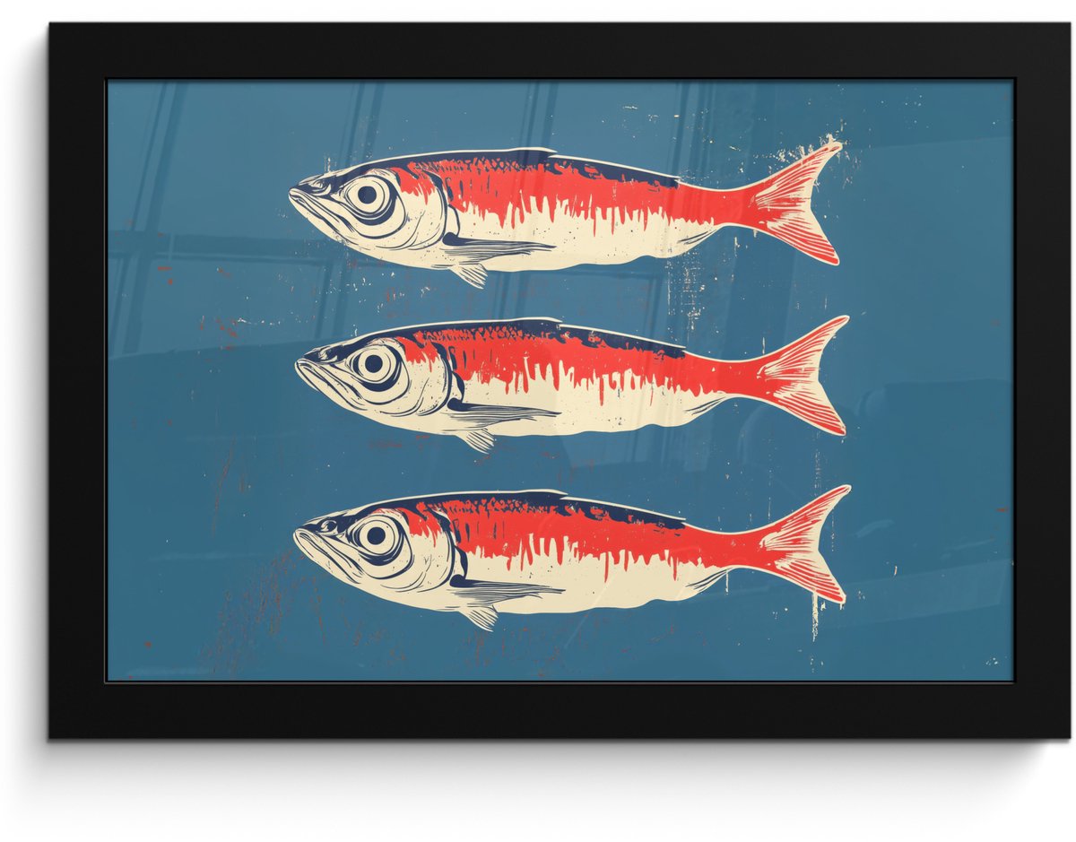 FrameYourWall Poster in lijst - Fotolijst 30x20 cm - Posters - Vissen - Rood - Blauw - Posterlijst zwart - Decoratie - Wanddecoratie woonkamer - Muurdecoratie slaapkamer