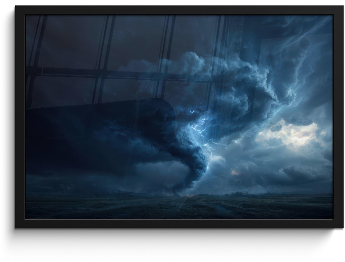 FrameYourWall Poster in lijst - Fotolijst 60x40 cm - Posters - Tornado - Duister - Wolken - Posterlijst zwart - Decoratie - Wanddecoratie woonkamer - Muurdecoratie slaapkamer Tornado - Bliksem