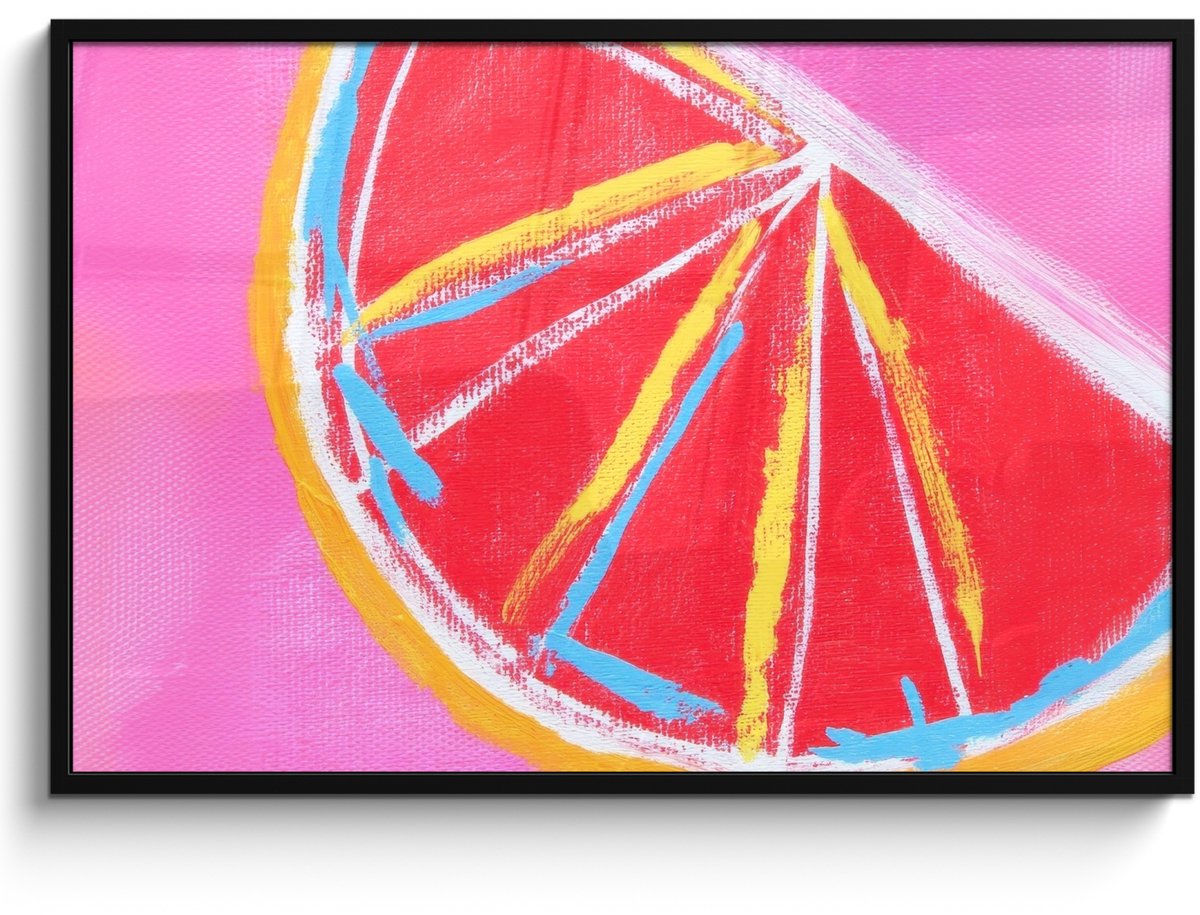 FrameYourWall Poster in lijst - Fotolijst 120x80 cm - Posters - Grapefruit - Geschilderd - Roze - Strepen - Posterlijst zwart - Decoratie - Wanddecoratie woonkamer - Muurdecoratie slaapkamer