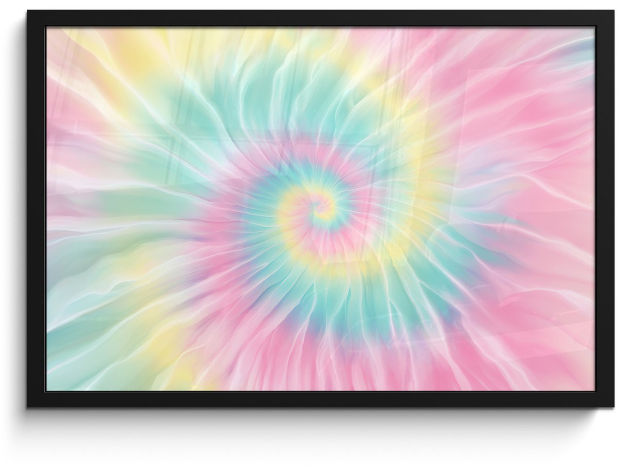FrameYourWall Poster in lijst - Fotolijst 60x40 cm - Posters - Pasteltinten - Tie dye - Roze - Posterlijst zwart - Decoratie - Wanddecoratie woonkamer - Muurdecoratie slaapkamer