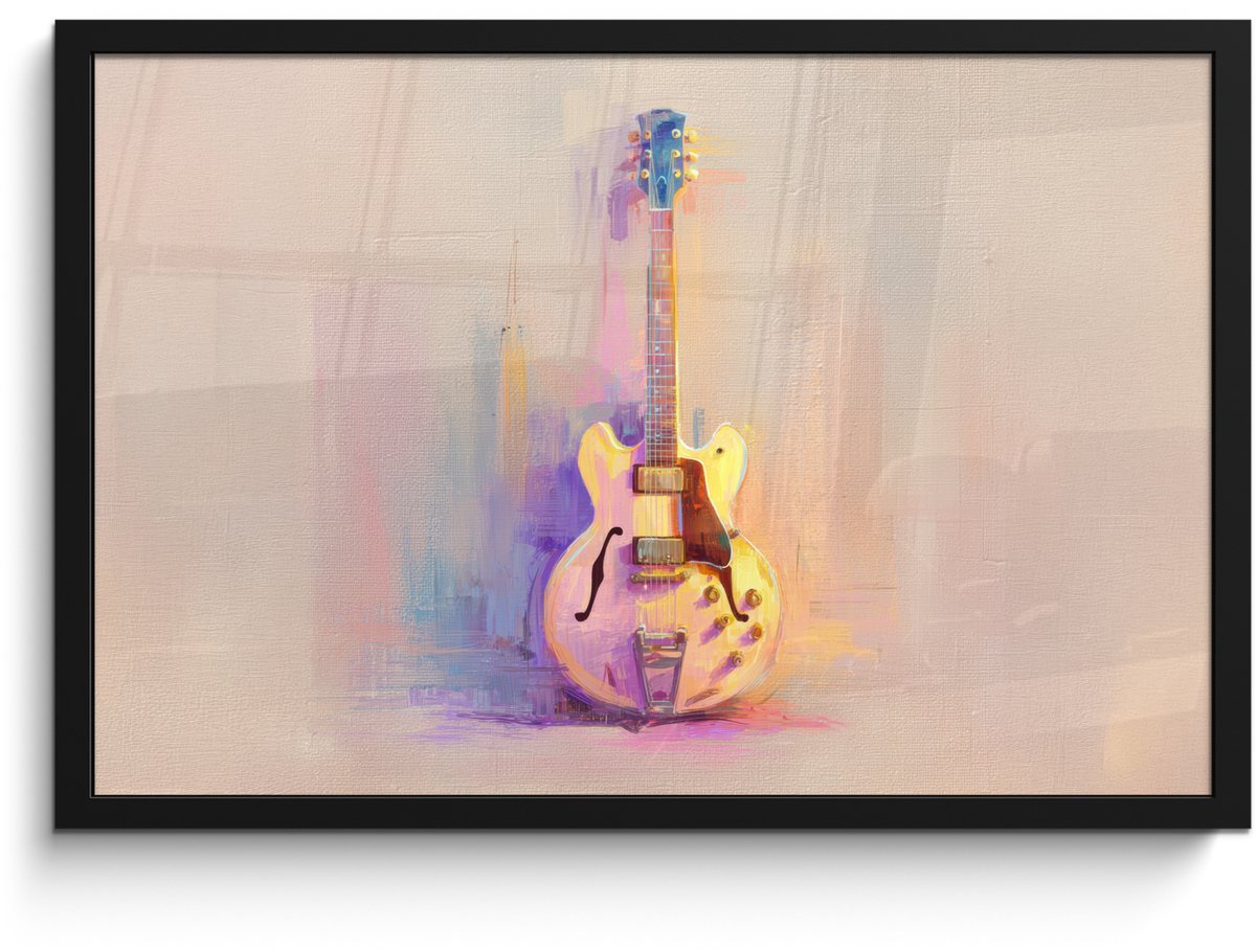 FrameYourWall Poster in lijst - Fotolijst 60x40 cm - Posters - Gitaar - Pastel - Schilderachtig - Posterlijst zwart - Decoratie - Wanddecoratie woonkamer - Muurdecoratie slaapkamer