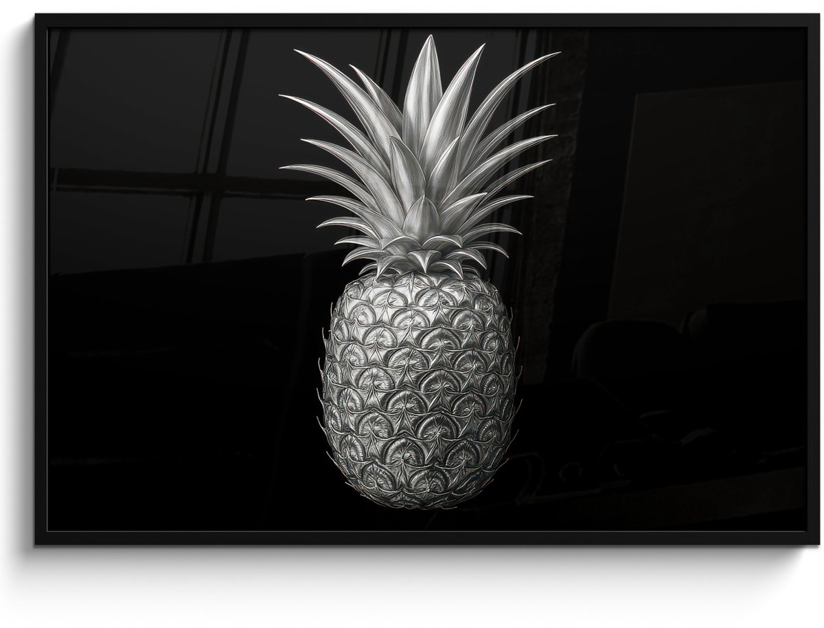FrameYourWall Poster in lijst - Fotolijst 120x80 cm - Posters - Ananas - Gedetailleerd - Bladeren - Posterlijst zwart - Decoratie - Wanddecoratie woonkamer - Muurdecoratie slaapkamer