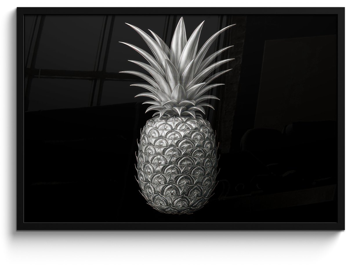FrameYourWall Poster in lijst - Fotolijst 90x60 cm - Posters - Ananas - Gedetailleerd - Bladeren - Posterlijst zwart - Decoratie - Wanddecoratie woonkamer - Muurdecoratie slaapkamer