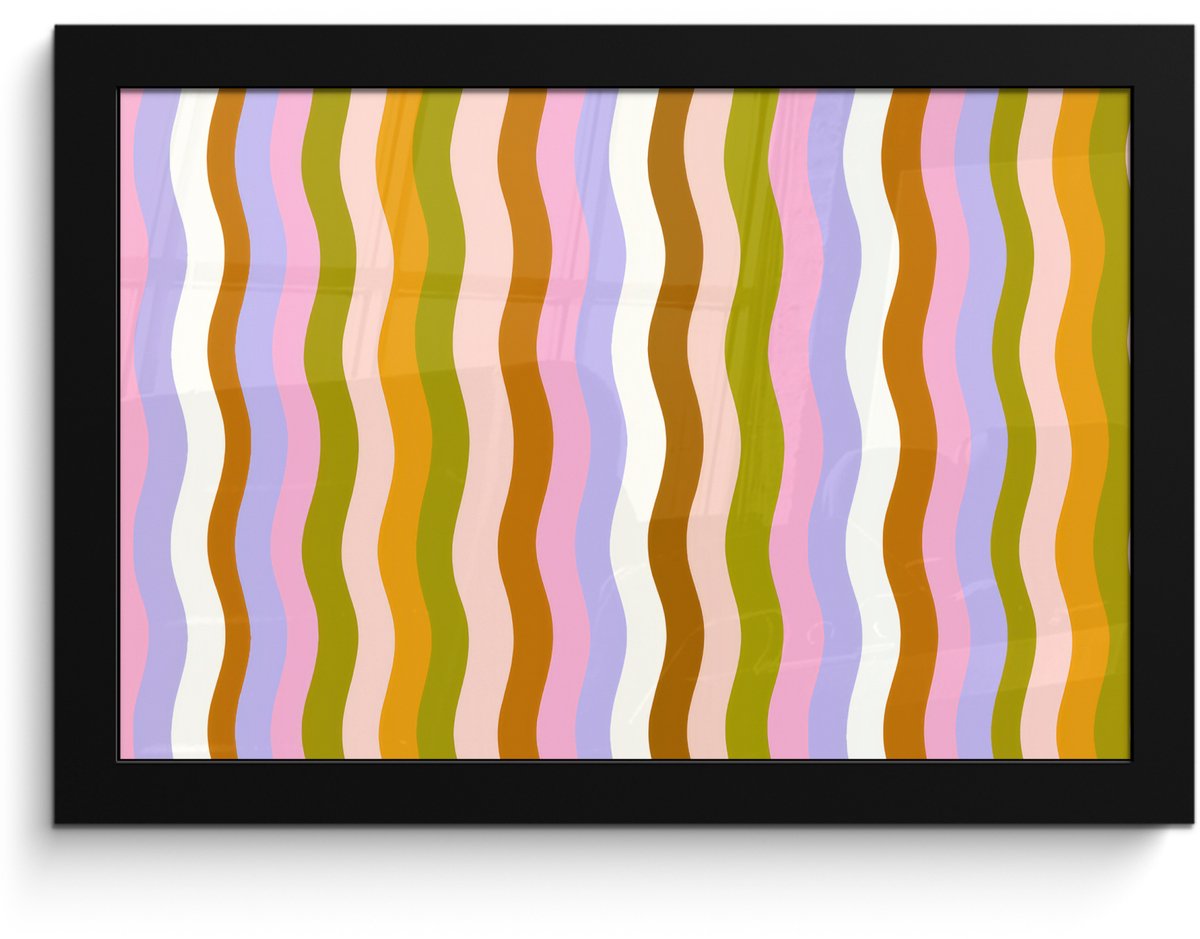 FrameYourWall Poster in lijst - Fotolijst 30x20 cm - Posters - lijnen - Golven - Pastelkleuren - Patroon - Posterlijst zwart - Decoratie - Wanddecoratie woonkamer - Muurdecoratie slaapkamer