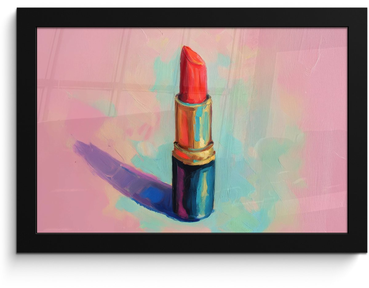 FrameYourWall Poster in lijst - Fotolijst 30x20 cm - Posters - Lippenstift - Rood - Penseelstreken - Posterlijst zwart - Decoratie - Wanddecoratie woonkamer - Muurdecoratie slaapkamer