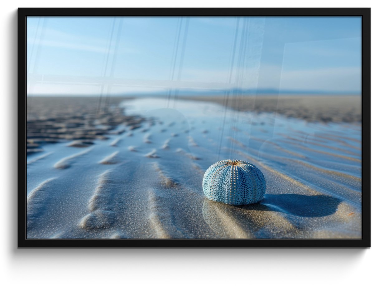 FrameYourWall Poster in lijst - Fotolijst 90x60 cm - Posters - Strand - Schild - Water - Blauw - Posterlijst zwart - Decoratie - Wanddecoratie woonkamer - Muurdecoratie slaapkamer Strand - Water