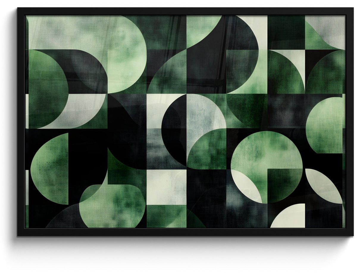 FrameYourWall Poster in lijst - Fotolijst 90x60 cm - Posters - Abstract - Groen - Vormen - Posterlijst zwart - Decoratie - Wanddecoratie woonkamer - Muurdecoratie slaapkamer Abstract - Vormen