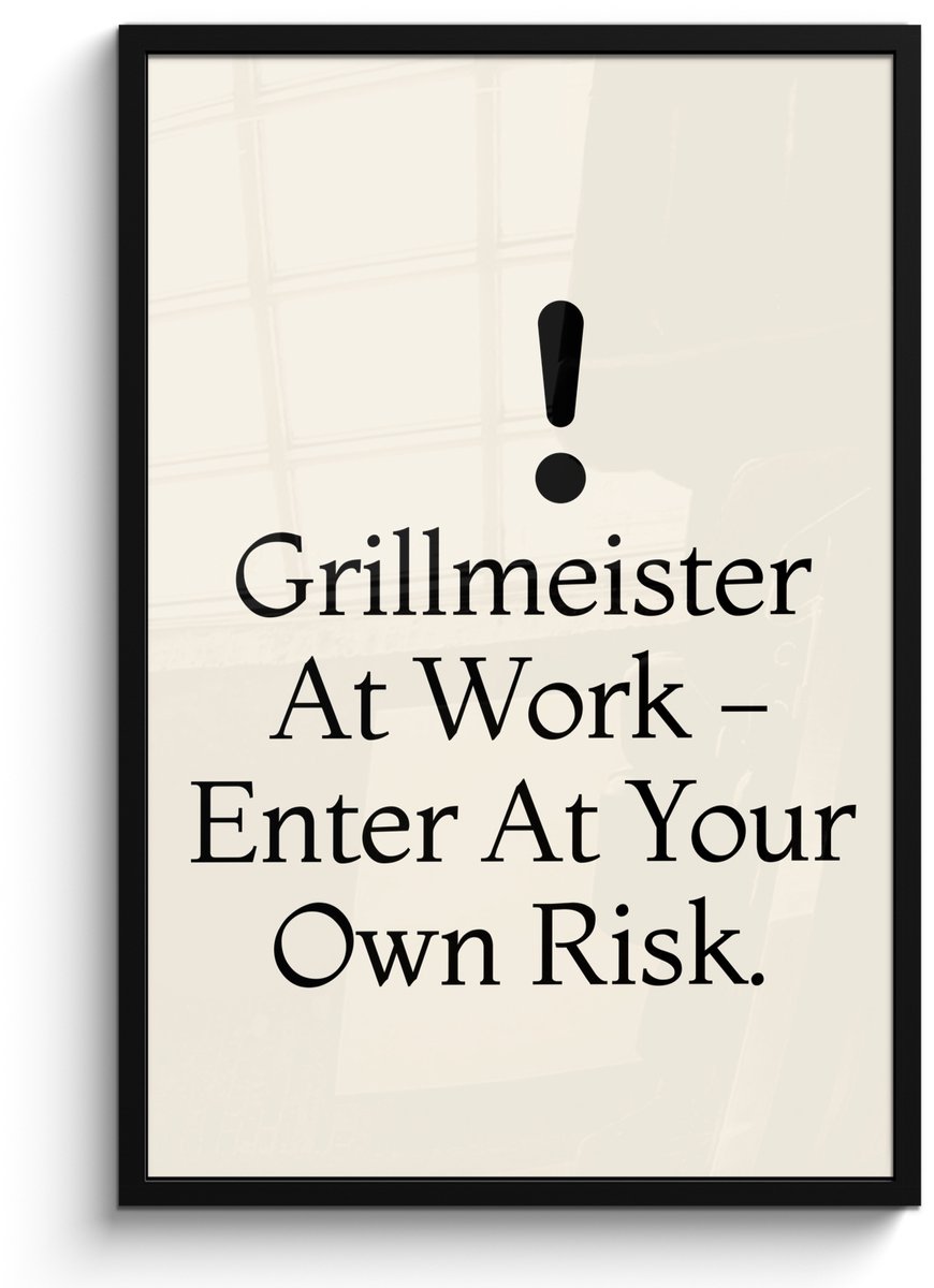 FrameYourWall Poster in lijst - Fotolijst 60x90 cm - Posters - Grill - Uitroepteken - Zwart - Tekst - Posterlijst zwart - Decoratie - Wanddecoratie woonkamer - Muurdecoratie slaapkamer Tekst - Grill