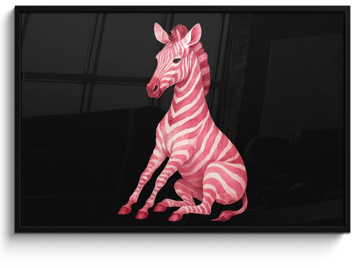 FrameYourWall Poster in lijst - Fotolijst 120x80 cm - Posters - Zebra - Roze - Gestreept - Posterlijst zwart - Decoratie - Wanddecoratie woonkamer - Muurdecoratie slaapkamer