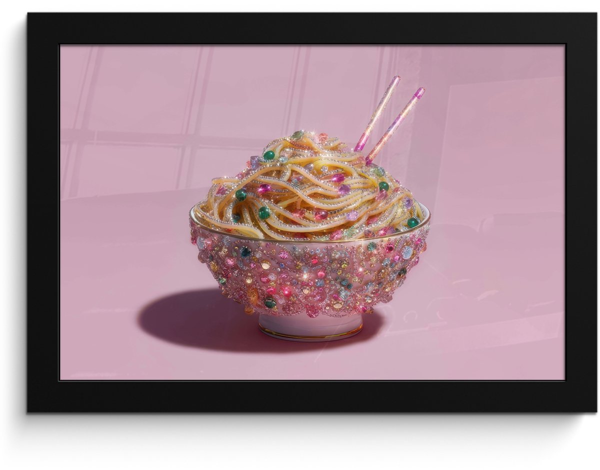 FrameYourWall Poster in lijst - Fotolijst 30x20 cm - Posters - Noodles - Edelstenen - Stokjes - Roze - Posterlijst zwart - Decoratie - Wanddecoratie woonkamer - Muurdecoratie slaapkamer