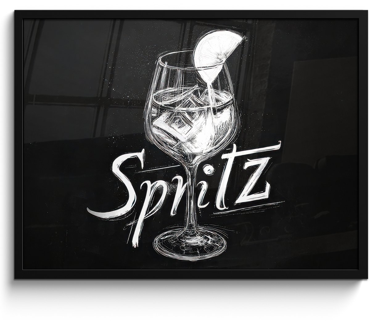 FrameYourWall Poster in lijst - Fotolijst 80x60 cm - Posters - Glas spritz - Krijtletters - Ijsblokjes - Citroen - Posterlijst zwart - Decoratie - Wanddecoratie woonkamer - Muurdecoratie slaapkamer Glas - Spritz
