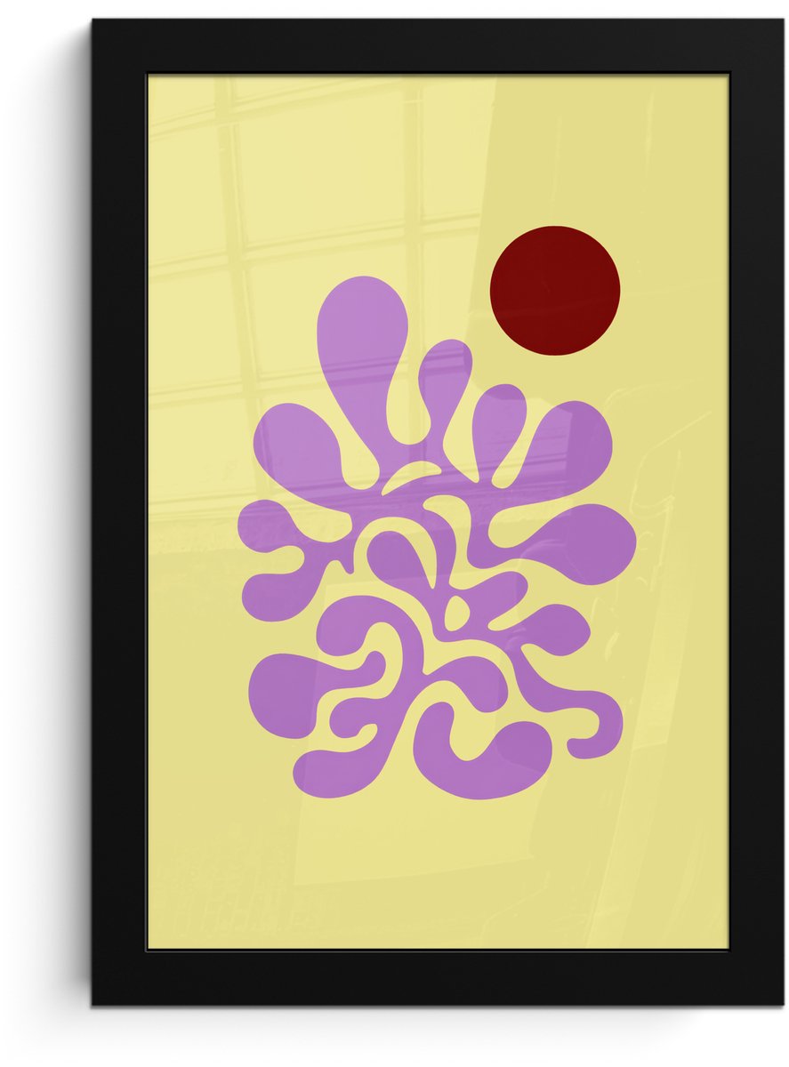 FrameYourWall Poster in lijst - Fotolijst 20x30 cm - Posters - Koraal - Cirkel - Abstract - Geel - Posterlijst zwart - Decoratie - Wanddecoratie woonkamer - Muurdecoratie slaapkamer