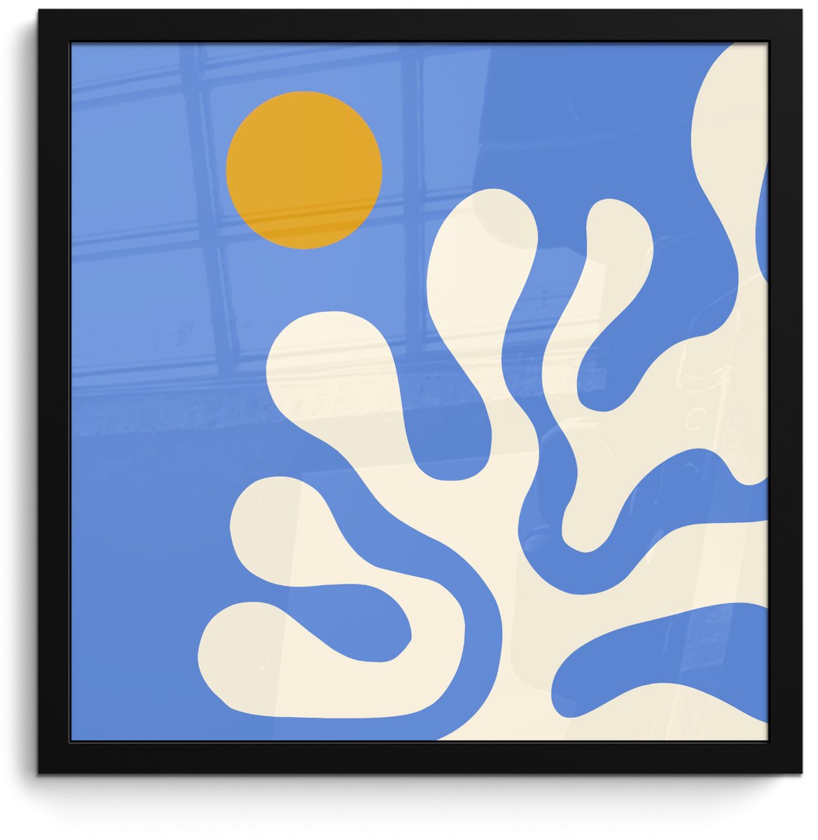 FrameYourWall Poster in lijst - Fotolijst 40x40 cm - Posters - Minimalistisch - Organisch patroon - Blauw - Posterlijst zwart - Decoratie - Wanddecoratie woonkamer - Muurdecoratie slaapkamer