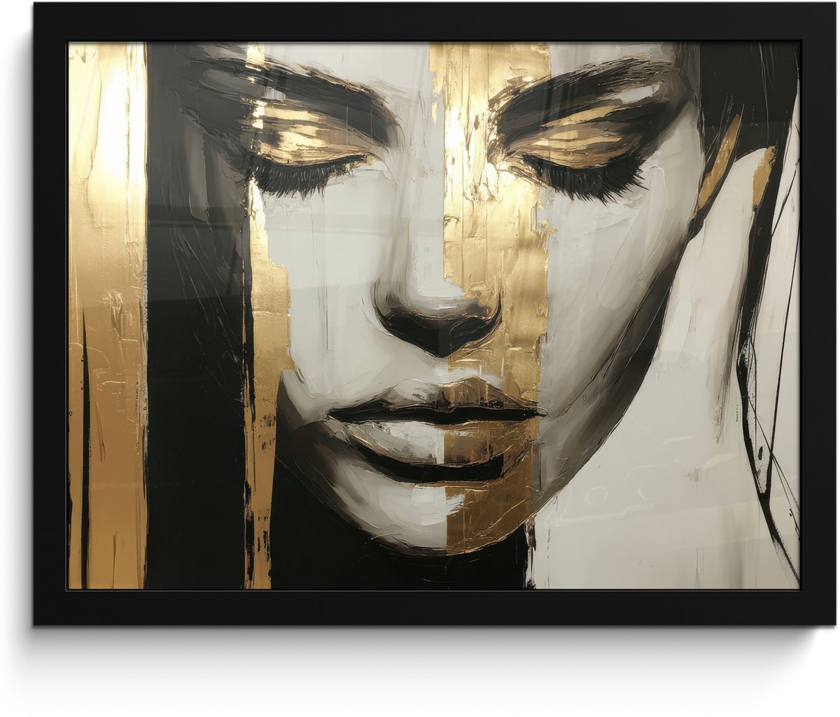 FrameYourWall Poster in lijst - Fotolijst 40x30 cm - Posters - Ogen - Gezicht - Goud - Strepen - Posterlijst zwart - Decoratie - Wanddecoratie woonkamer - Muurdecoratie slaapkamer