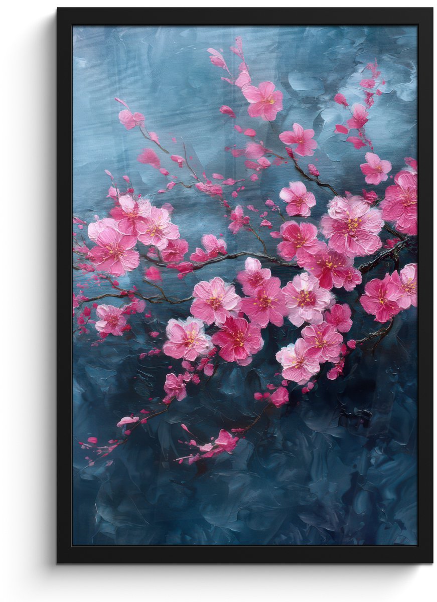 FrameYourWall Poster in lijst - Fotolijst 40x60 cm - Posters - Bloem - Bloesems - Roze - Abstract - Posterlijst zwart - Decoratie - Wanddecoratie woonkamer - Muurdecoratie slaapkamer Bloemen