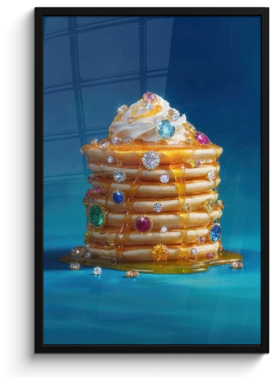 FrameYourWall Poster in lijst - Fotolijst 60x90 cm - Posters - Pannenkoeken - Steentjes - Glitter - Slagroom - Posterlijst zwart - Decoratie - Wanddecoratie woonkamer - Muurdecoratie slaapkamer