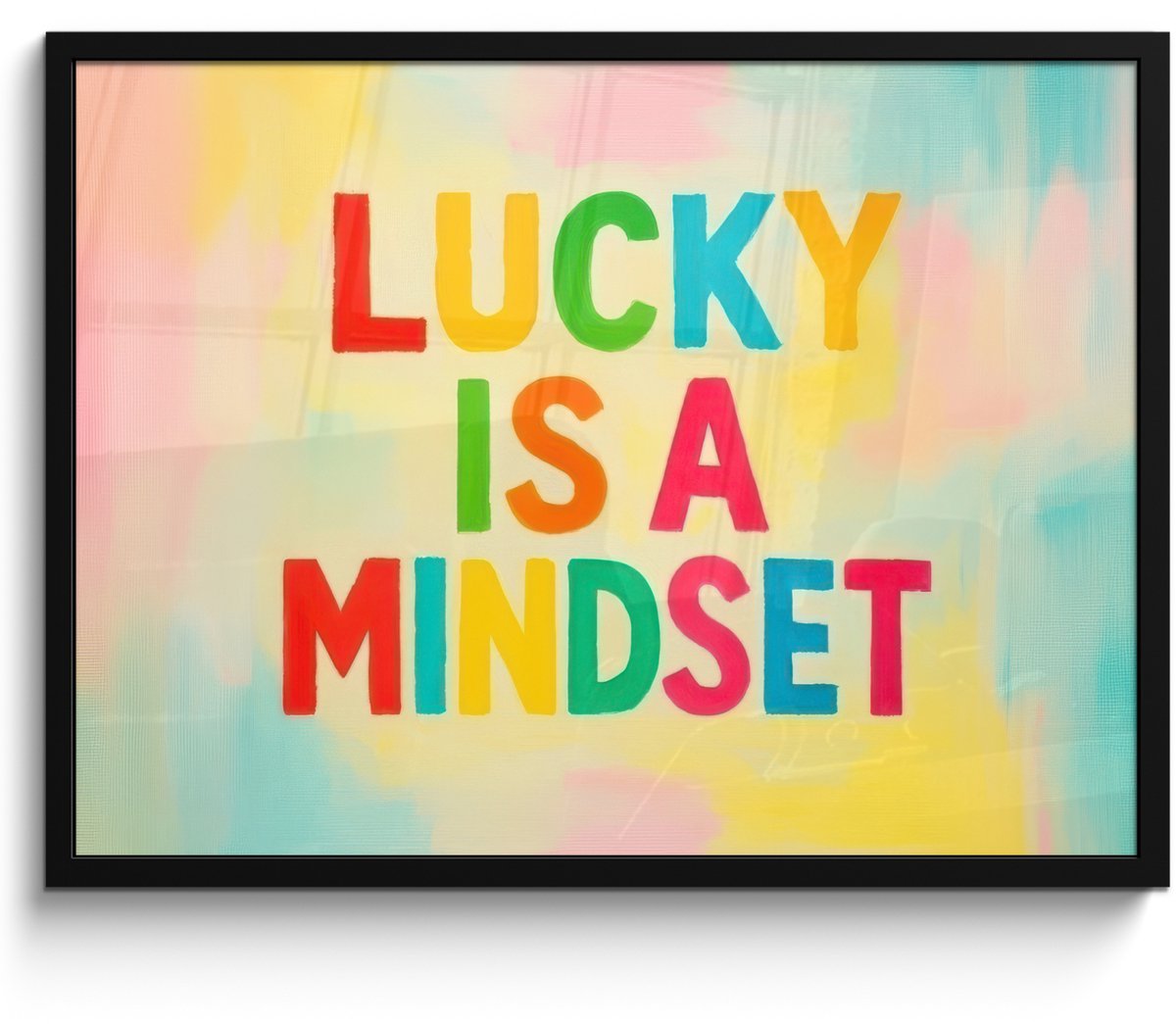 FrameYourWall Poster in lijst - Fotolijst 80x60 cm - Posters - Quote - Lucky - Regenboogkleuren - Posterlijst zwart - Decoratie - Wanddecoratie woonkamer - Muurdecoratie slaapkamer Quote - Lucky - Kleurrijk