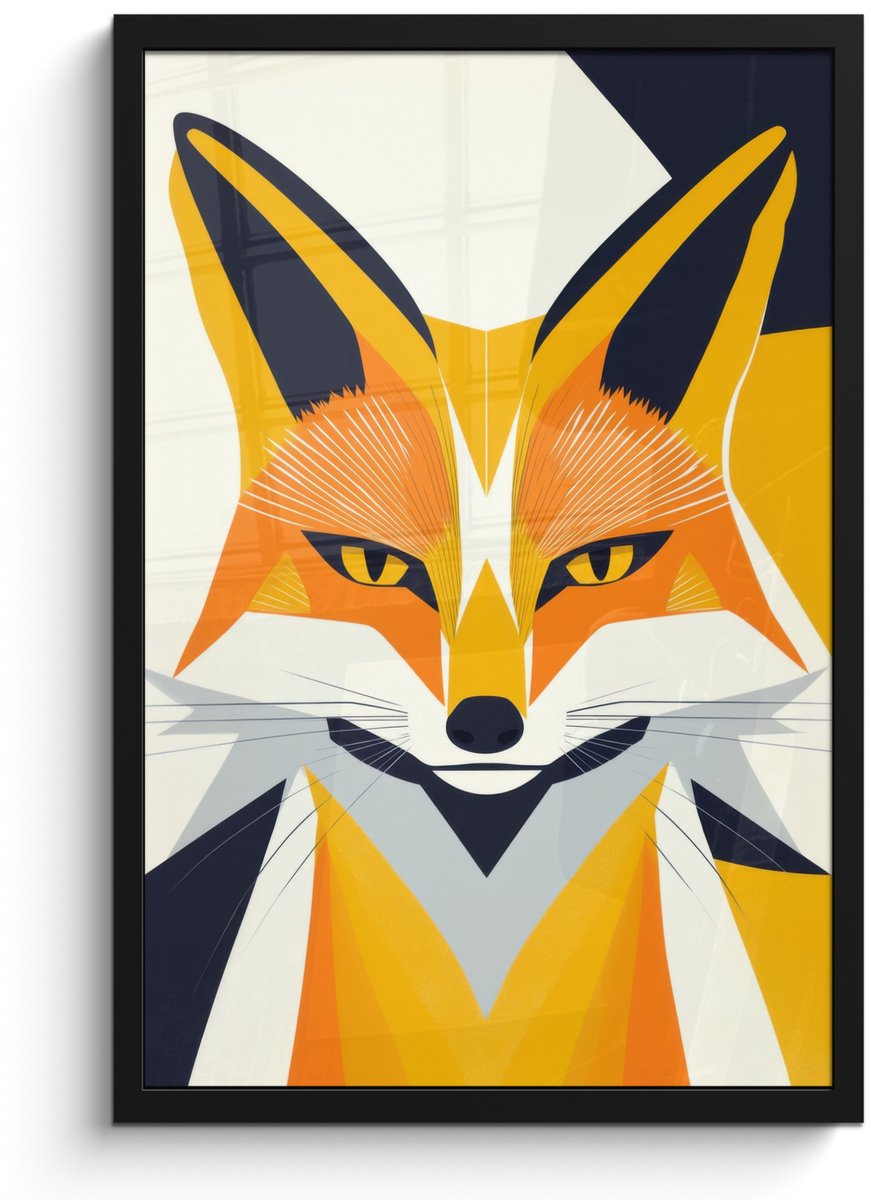 FrameYourWall Poster in lijst - Fotolijst 40x60 cm - Posters - Vos - Oranje - Abstract - Driehoeken - Posterlijst zwart - Decoratie - Wanddecoratie woonkamer - Muurdecoratie slaapkamer