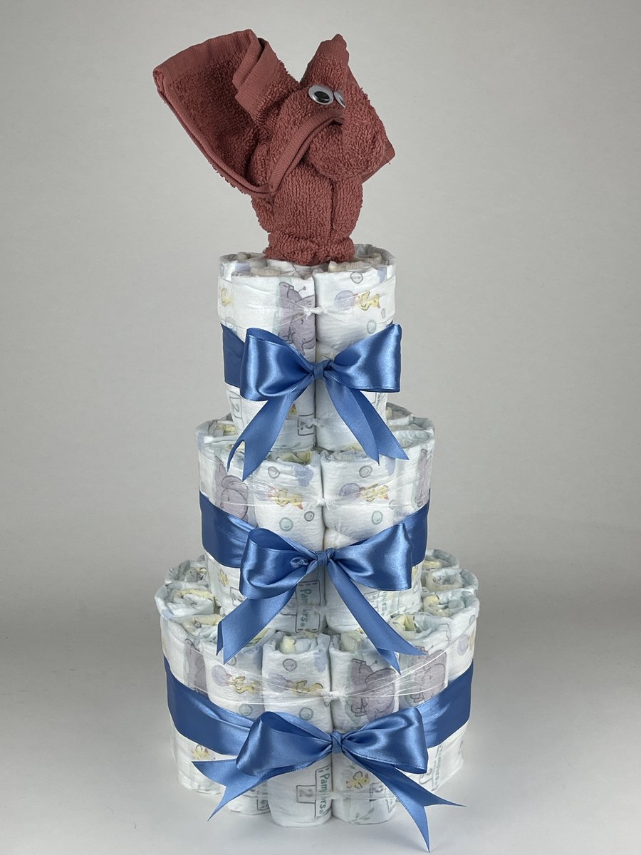 Chouette-Chouette | Luiertaart Jongen | Kraamcadeau | Geboorte Jongen | Babyshower | Olifant Koper - diep Blauw