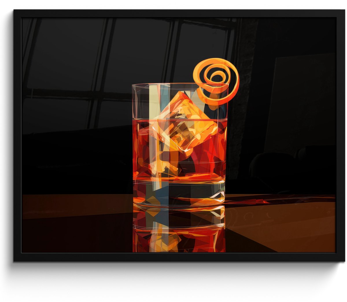 FrameYourWall Poster in lijst - Fotolijst 80x60 cm - Posters - Glas - Ijsblokjes - Drinken - Bruin - Posterlijst zwart - Decoratie - Wanddecoratie woonkamer - Muurdecoratie slaapkamer - Kerstversiering - Kerstdecoratie voor binnen - Kerstmis