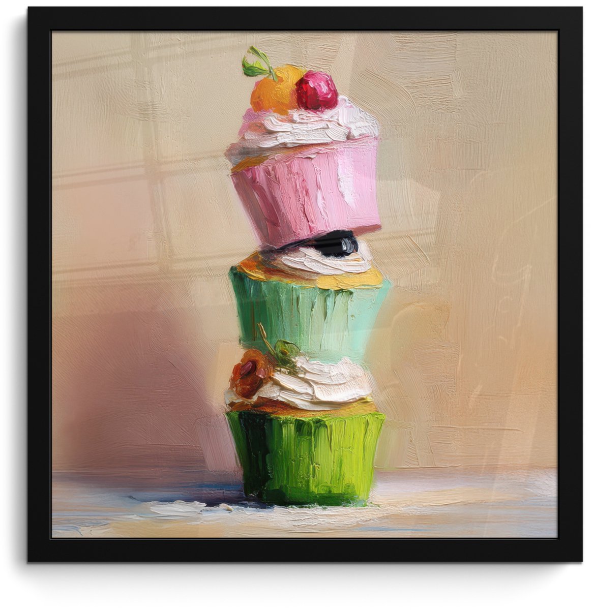 FrameYourWall Poster in lijst - Fotolijst 40x40 cm - Posters - Cupcakes - Gestapeld - Kleurrijk - Fruit - Posterlijst zwart - Decoratie - Wanddecoratie woonkamer - Muurdecoratie slaapkamer