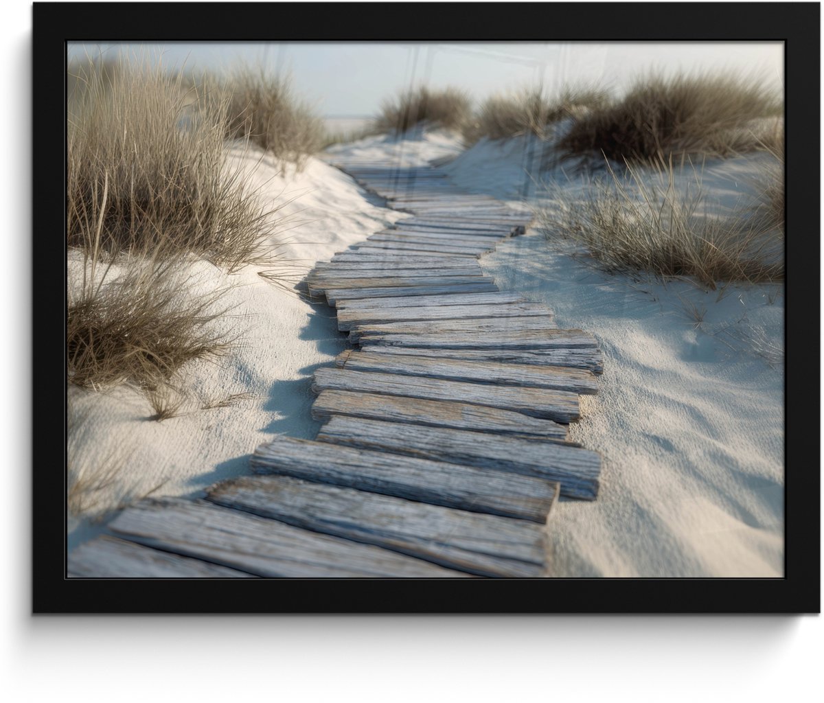 FrameYourWall Poster in lijst - Fotolijst 40x30 cm - Posters - Pad - Planken - Duinen - Gras - Posterlijst zwart - Decoratie - Wanddecoratie woonkamer - Muurdecoratie slaapkamer Pad - Duinen