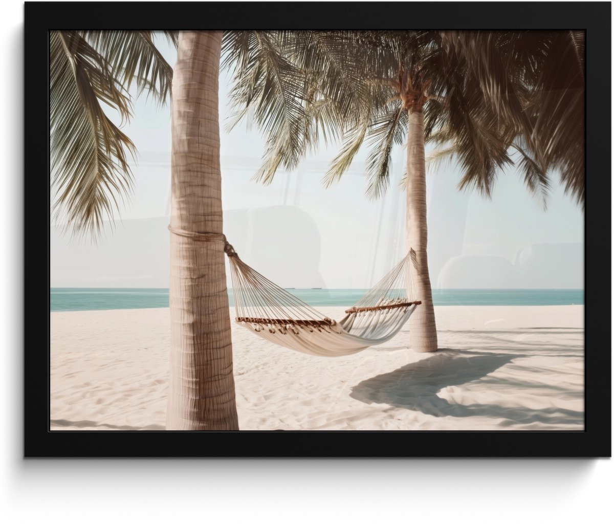FrameYourWall Poster in lijst - Fotolijst 40x30 cm - Posters - Hangmat - Palmbomen - Strand - Zee - Posterlijst zwart - Decoratie - Wanddecoratie woonkamer - Muurdecoratie slaapkamer