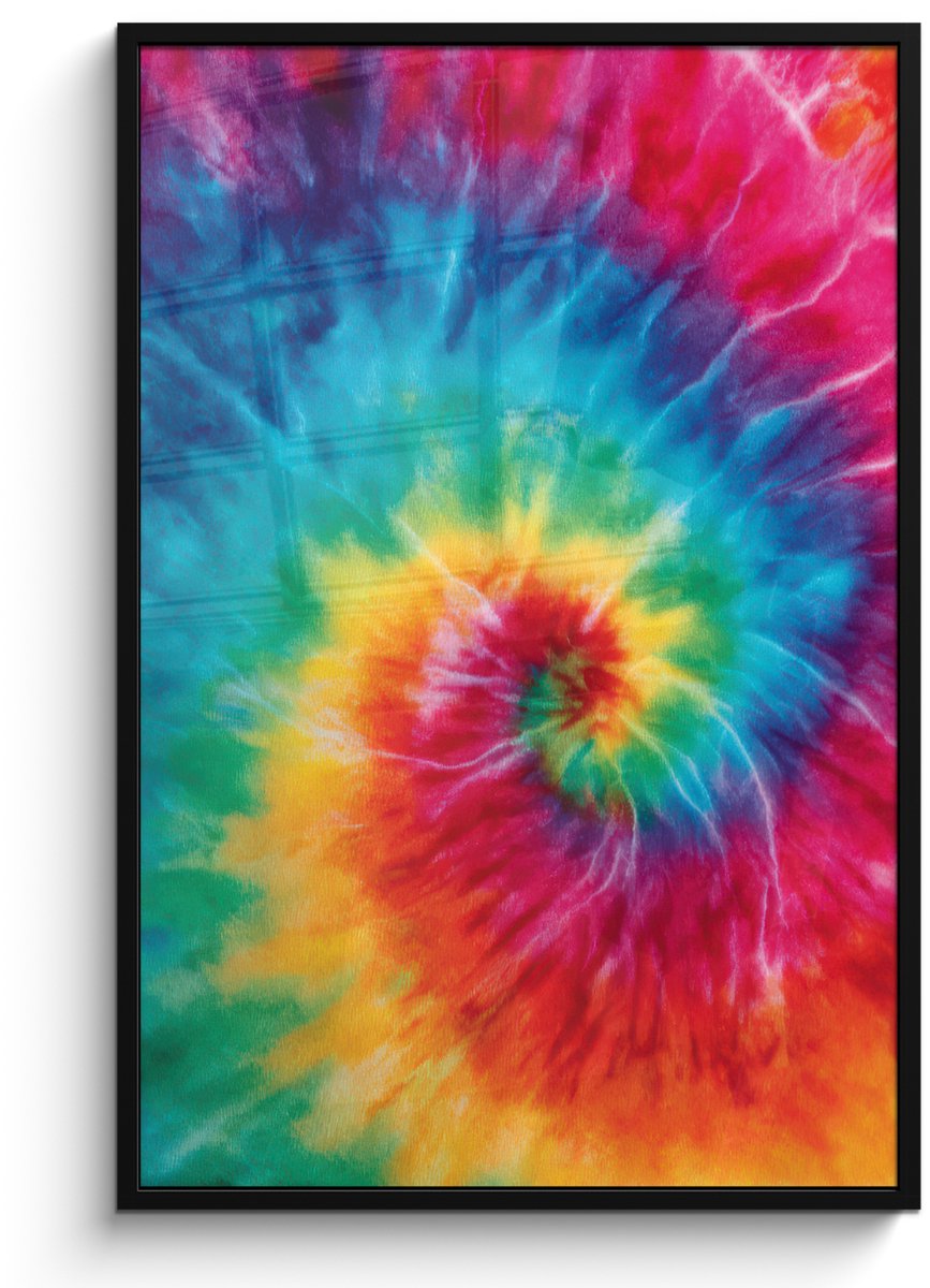 FrameYourWall Poster in lijst - Fotolijst 80x120 cm - Posters - Regenboog - Tie dye - Kleurrijk - Blauw - Posterlijst zwart - Decoratie - Wanddecoratie woonkamer - Muurdecoratie slaapkamer