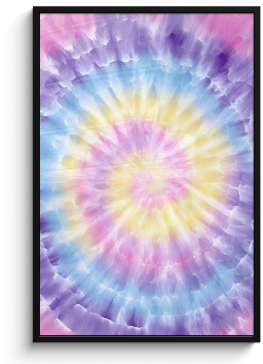 FrameYourWall Poster in lijst - Fotolijst 80x120 cm - Posters - Spiraal - Tie dye - Pasteltinten - Posterlijst zwart - Decoratie - Wanddecoratie woonkamer - Muurdecoratie slaapkamer