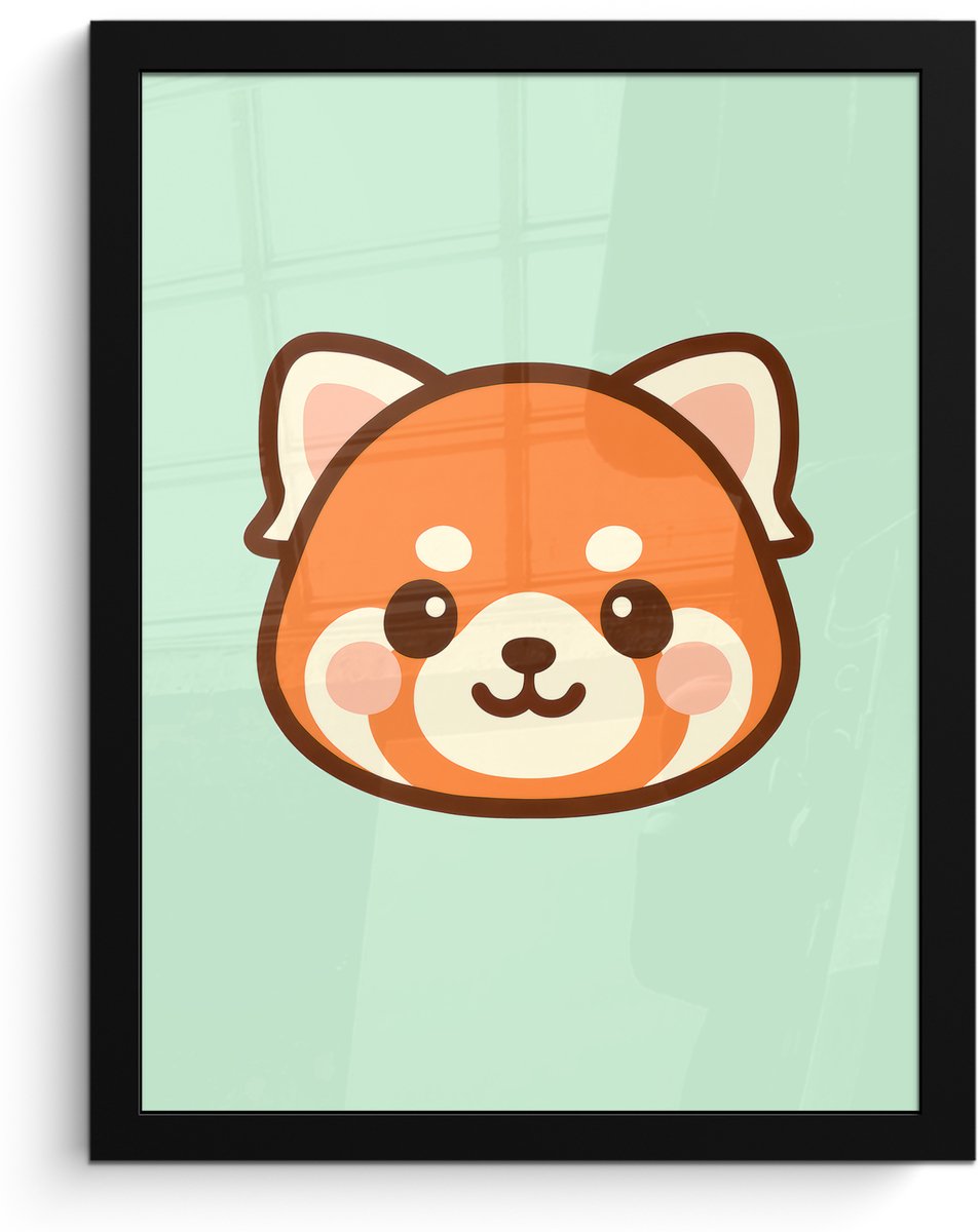 FrameYourWall Poster in lijst - Fotolijst 30x40 cm - Posters - Rode panda - Groen - Cartoon - Posterlijst zwart - Decoratie - Wanddecoratie woonkamer - Muurdecoratie slaapkamer