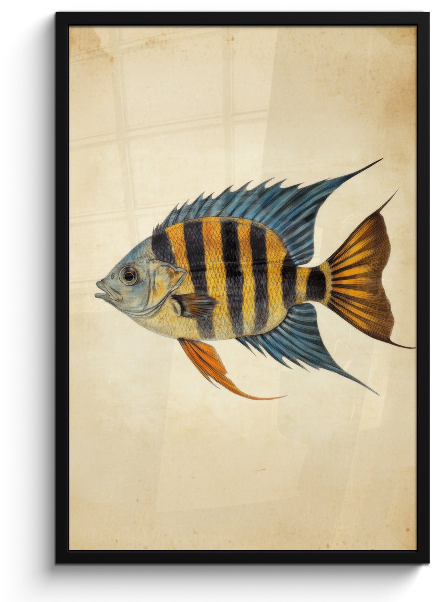 FrameYourWall Poster in lijst - Fotolijst 60x90 cm - Posters - Vis - Tropisch - Strepen - Vinnen - Posterlijst zwart - Decoratie - Wanddecoratie woonkamer - Muurdecoratie slaapkamer