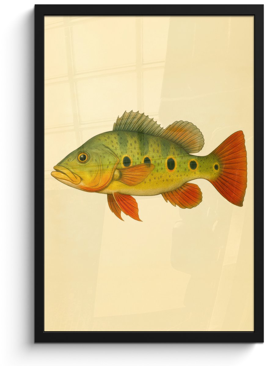 FrameYourWall Poster in lijst - Fotolijst 40x60 cm - Posters - Schubben - Vis - Groen - Illustratie - Posterlijst zwart - Decoratie - Wanddecoratie woonkamer - Muurdecoratie slaapkamer Vis - illustratie - Schubben