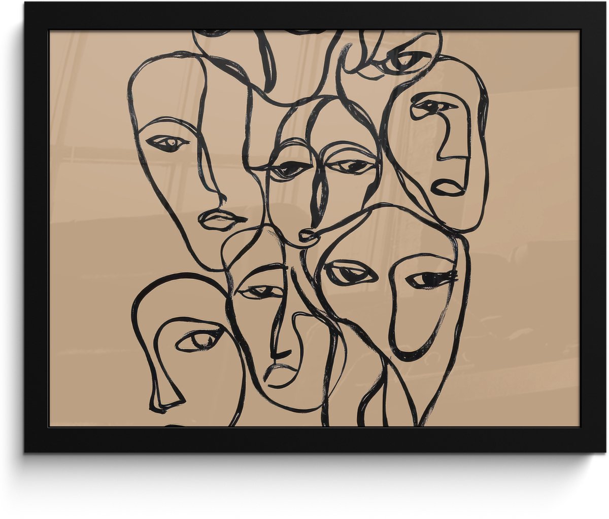 FrameYourWall Poster in lijst - Fotolijst 40x30 cm - Posters - Gezichtenzee - Lijntekening - Abstract - Posterlijst zwart - Decoratie - Wanddecoratie woonkamer - Muurdecoratie slaapkamer Gezichten - Lijntekening