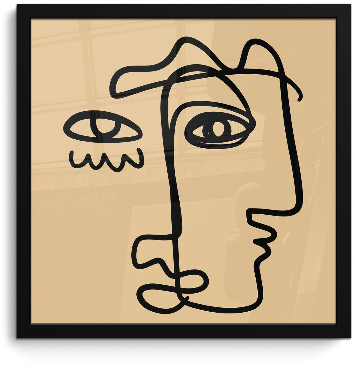 FrameYourWall Poster in lijst - Fotolijst 40x40 cm - Posters - Overlappende profielen - Lichtbruin - Zwart - Posterlijst zwart - Decoratie - Wanddecoratie woonkamer - Muurdecoratie slaapkamer Gezichten - Overlappend