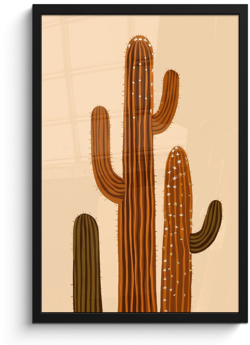 FrameYourWall Poster in lijst - Fotolijst 40x60 cm - Posters - Cactus - Woestijn - Zand - Bruin - Posterlijst zwart - Decoratie - Wanddecoratie woonkamer - Muurdecoratie slaapkamer