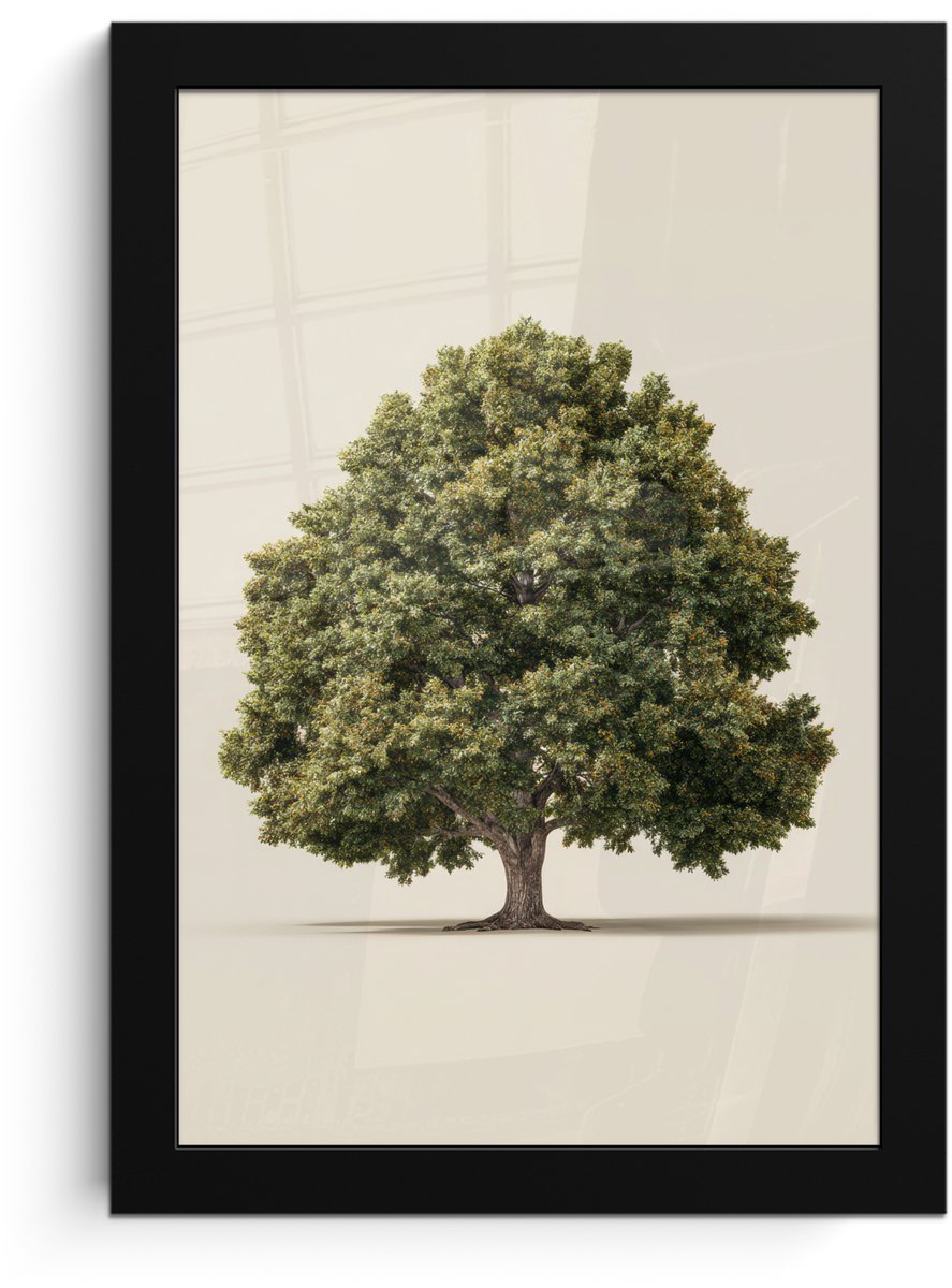 FrameYourWall Poster in lijst - Fotolijst 20x30 cm - Posters - Eikenboom - Groen - Lichte achtergrond - Posterlijst zwart - Decoratie - Wanddecoratie woonkamer - Muurdecoratie slaapkamer