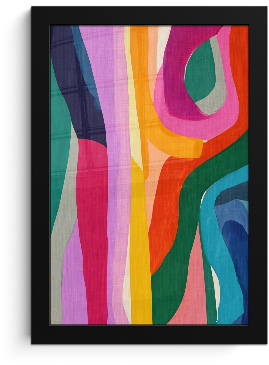 FrameYourWall Poster in lijst - Fotolijst 20x30 cm - Posters - Abstract - Kleurrijk - Golven - Lijnen - Posterlijst zwart - Decoratie - Wanddecoratie woonkamer - Muurdecoratie slaapkamer