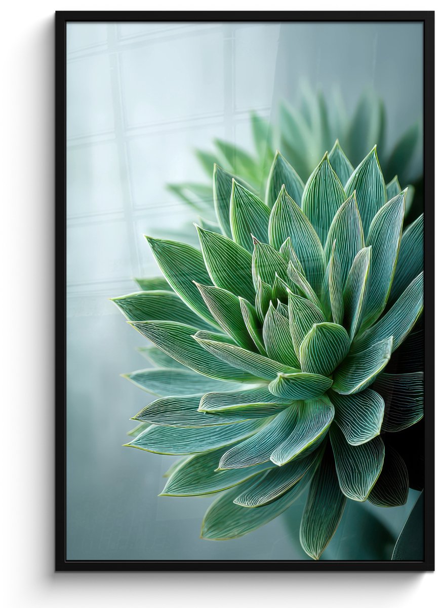 FrameYourWall Poster in lijst - Fotolijst 80x120 cm - Posters - Vetplant - Bladeren - Groen - Wazig - Posterlijst zwart - Decoratie - Wanddecoratie woonkamer - Muurdecoratie slaapkamer