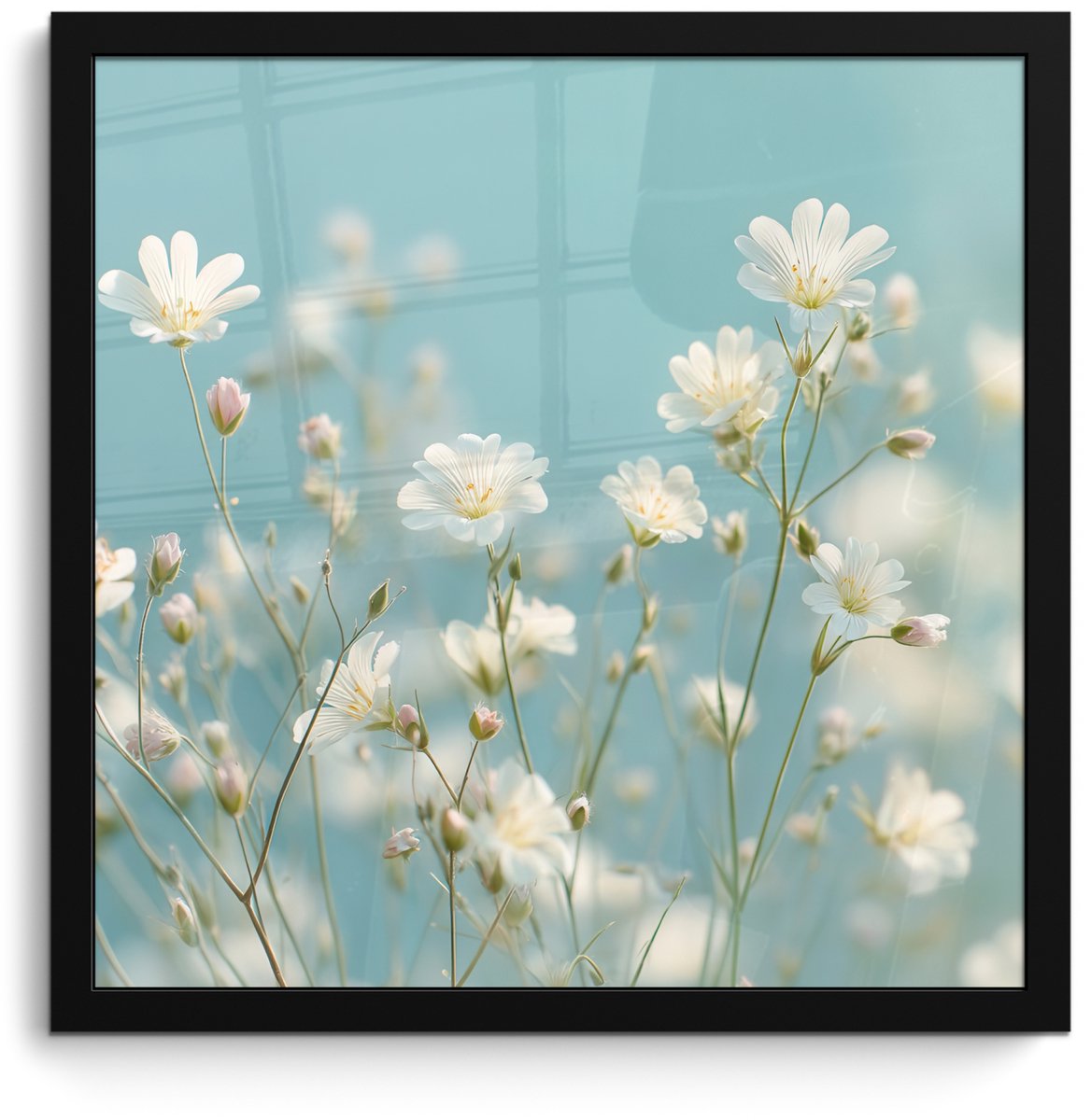 FrameYourWall Poster in lijst - Fotolijst 40x40 cm - Posters - Stengels - Bloemen - Lucht - Wit - Posterlijst zwart - Decoratie - Wanddecoratie woonkamer - Muurdecoratie slaapkamer