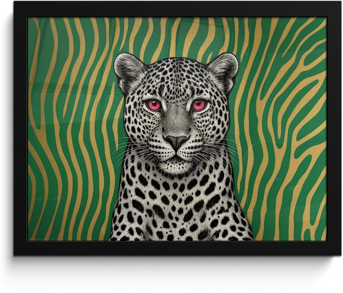 FrameYourWall Poster in lijst - Fotolijst 40x30 cm - Posters - Panter - Zebrapatroon - Groen - Posterlijst zwart - Decoratie - Wanddecoratie woonkamer - Muurdecoratie slaapkamer