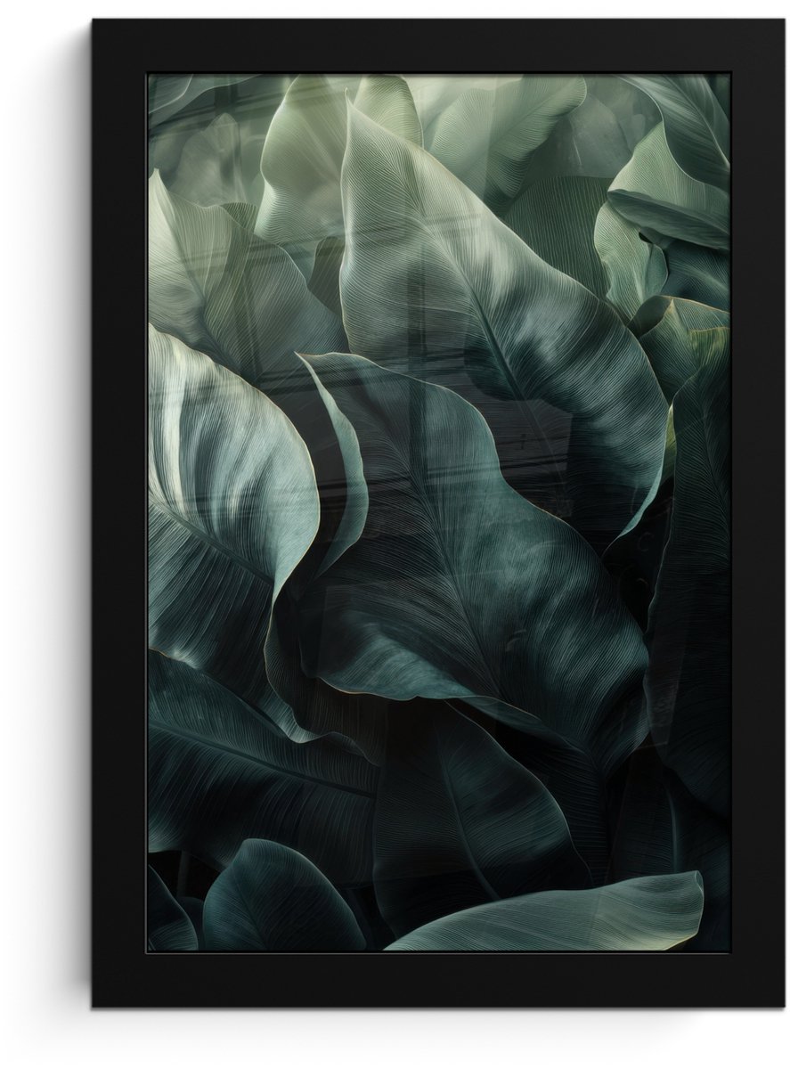 FrameYourWall Poster in lijst - Fotolijst 20x30 cm - Posters - Groen - Bladeren - Glad - Nerven - Posterlijst zwart - Decoratie - Wanddecoratie woonkamer - Muurdecoratie slaapkamer Nerven - Bladeren