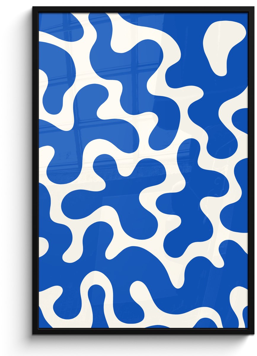 FrameYourWall Poster in lijst - Fotolijst 80x120 cm - Posters - Vormen - Abstract - Blauw - Golven - Posterlijst zwart - Decoratie - Wanddecoratie woonkamer - Muurdecoratie slaapkamer