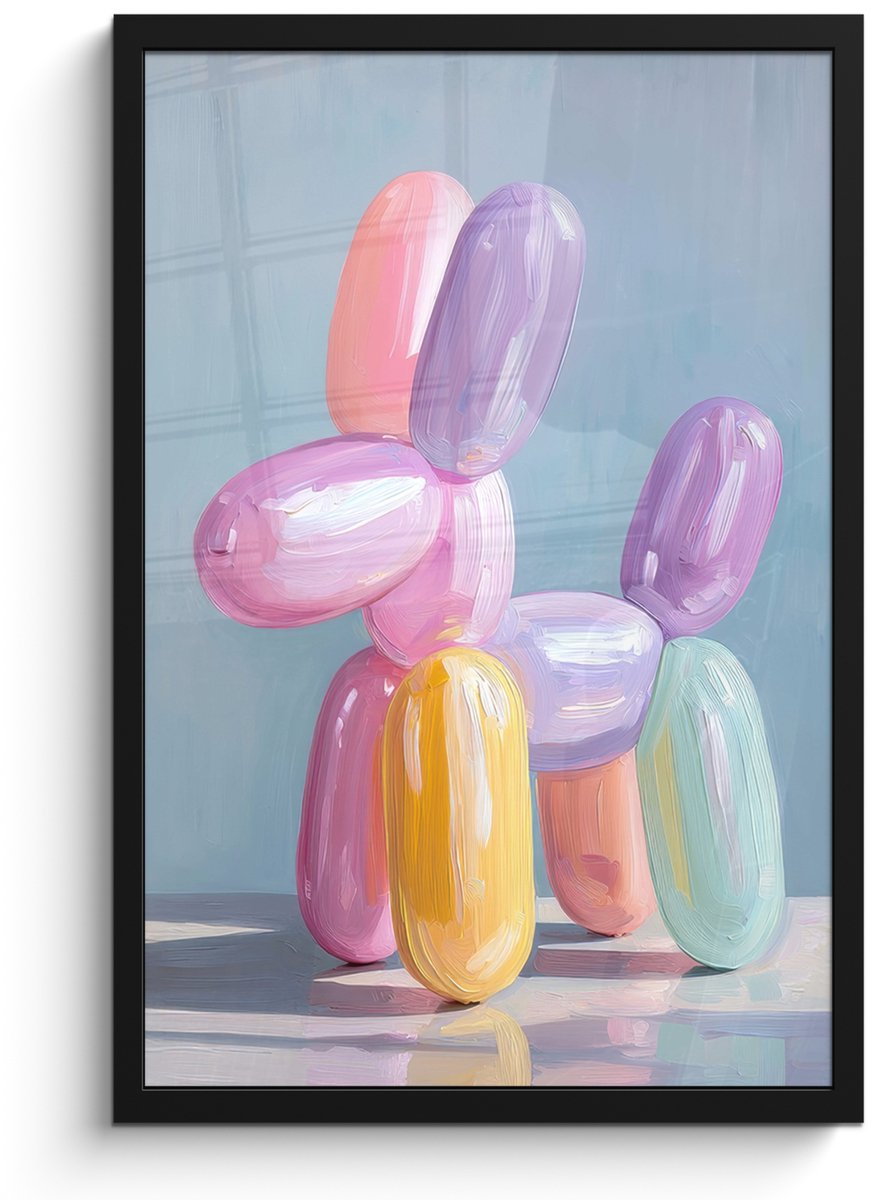 FrameYourWall Poster in lijst - Fotolijst 40x60 cm - Posters - Dier - Ballon - Pasteltinten - Glanzend - Posterlijst zwart - Decoratie - Wanddecoratie woonkamer - Muurdecoratie slaapkamer