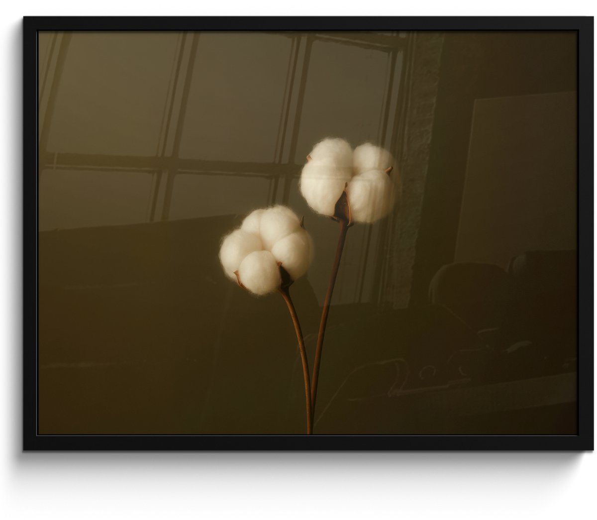 FrameYourWall Poster in lijst - Fotolijst 80x60 cm - Posters - Takken - Katoen - Wit - Bollen - Posterlijst zwart - Decoratie - Wanddecoratie woonkamer - Muurdecoratie slaapkamer