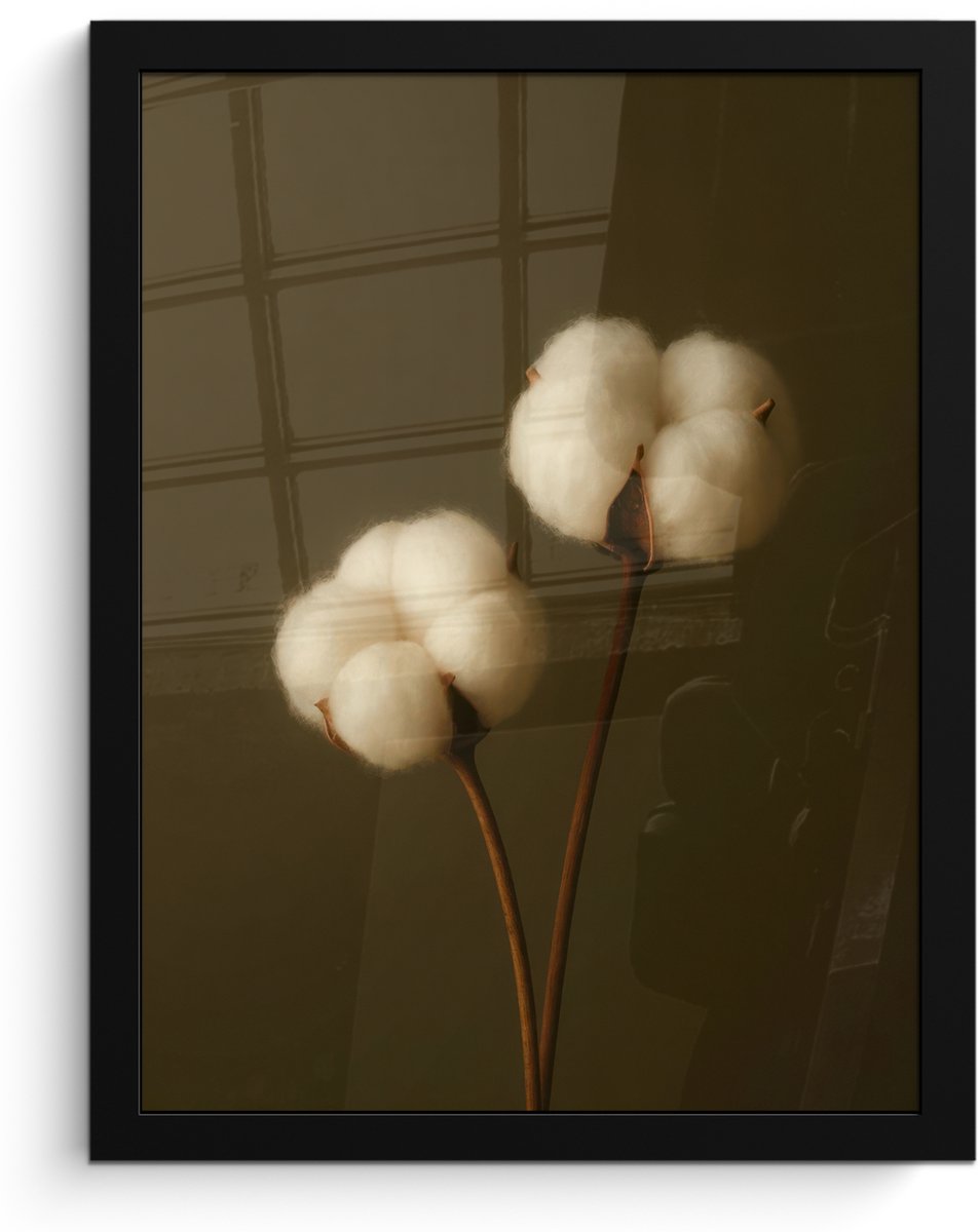 FrameYourWall Poster in lijst - Fotolijst 30x40 cm - Posters - Takken - Katoen - Wit - Bollen - Posterlijst zwart - Decoratie - Wanddecoratie woonkamer - Muurdecoratie slaapkamer